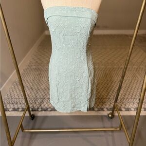 Sage Green Strapless Textured Dress